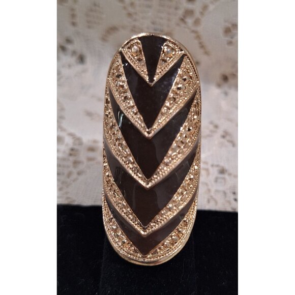 Gold-Tone Chevron Pattern Adjustable Statement Ring-Excellent Used Condition - Picture 2 of 6